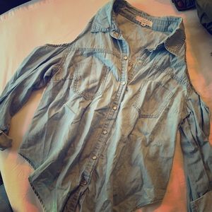Cold Shoulder Denim Button-Down